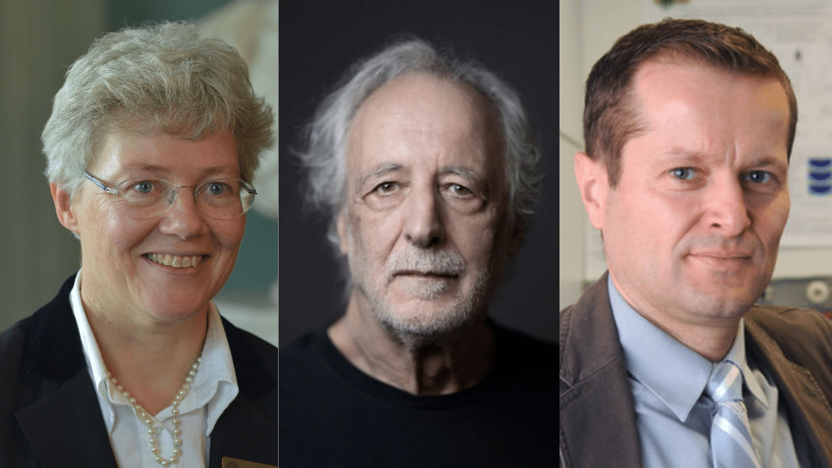 Les lauréats du prix Nobel de physique 2023. De gauche à droite Anne L’Huillier, Pierre Agostini, et Ferenc Krausz.