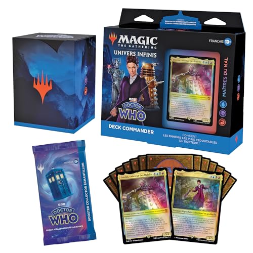 Deck Commander Magic: The Gathering Doctor Who - Maîtres du mal (1 deck de 100 cartes, 1 booster collector échantillon de 2 cartes + accessoires) (Version Française)